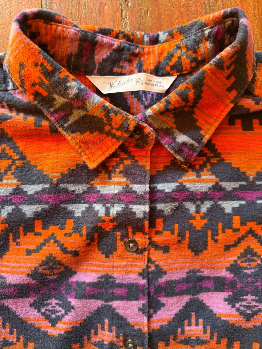 Woolrich Womens Flannel Shirt XXL 100% Cotton Southwestern Aztec Pattern Orange